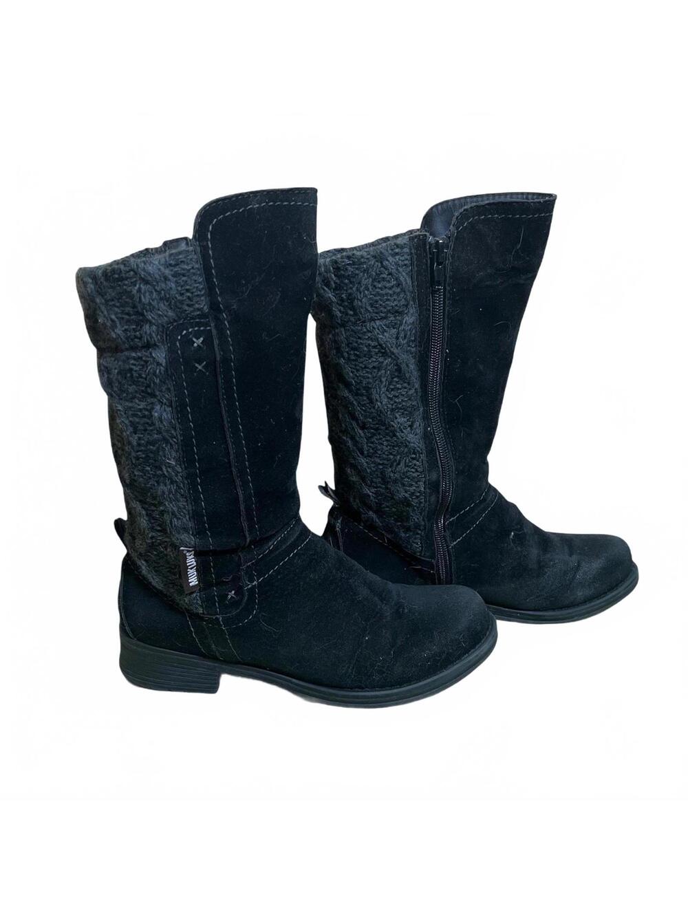Muk Luks Casey Women Black Mid Calf Faux Suede Boots with Knit Back Panel Size 7